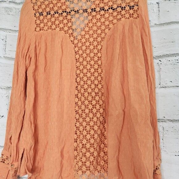 Free People The Best Blouse Women's Long-Sleeved Orange Button-Up Blouse XS - Picture 4 of 12